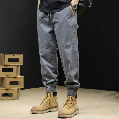 拼接工装裤子男士休闲裤春秋美式2023新款潮牌大码束脚工装裤男商品大图