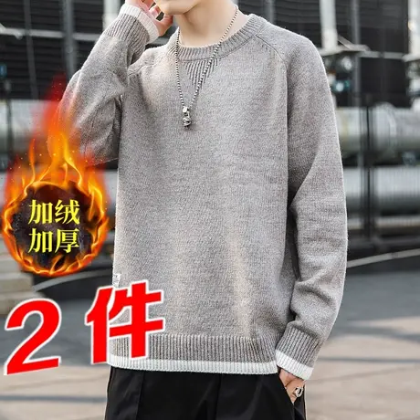 胖子秋冬200斤加绒加厚外套加肥加大码打底毛衣男潮流针织衫宽松图片
