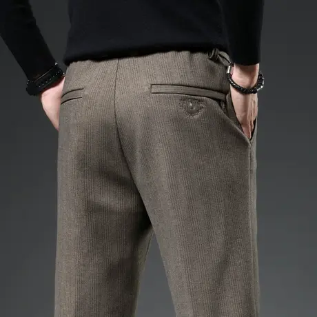 冬季咖色弹力磨毛呢西裤男士休闲裤直筒宽松2024新款男裤子秋冬款商品大图