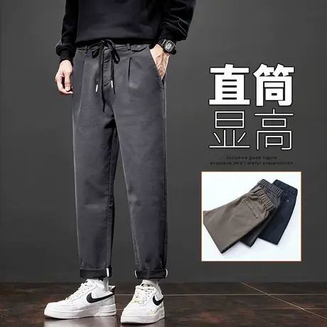春秋款男士宽松紧腰休闲裤子春季潮牌直筒西裤春天男生西装裤男装商品大图