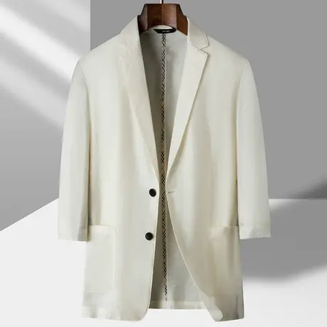 中青年冰丝七分袖西服男夏季薄款轻熟风高级感二粒扣短袖西装外套图片