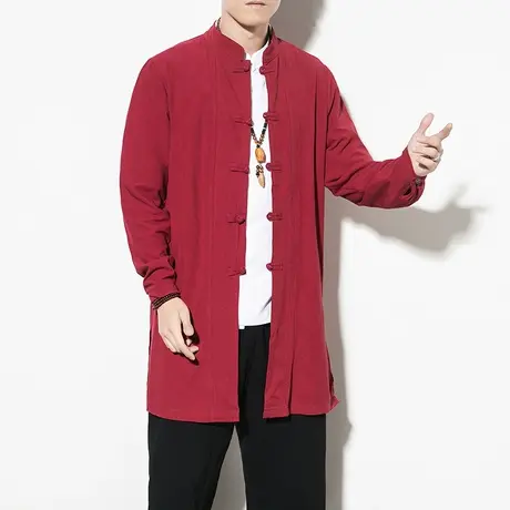 2023秋季男长袖衬衫中长款复古盘扣古风民族风中国风衣服休闲上衣商品大图