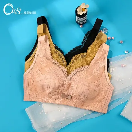 内衣女薄款大胸显小无钢圈文胸舒适性感美背蕾丝女收副乳奥维丝丽商品大图