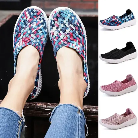 老北京布鞋女夏季透气中老年平底休闲编织鞋防滑软底妈妈网鞋旅游图片