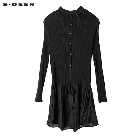 s.deer【商场同款】圣迪奥纯色折痕修长长袖衬衫S17280555图片