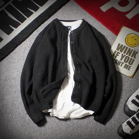 慵懒风毛衣开衫外套男女宽松春季新款宽松休闲黑色百搭拉链针织衫商品大图