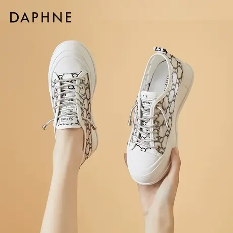 达芙妮2021年夏季新款透气网布厚底小白鞋女薄款帆布休闲平底板鞋商品大图