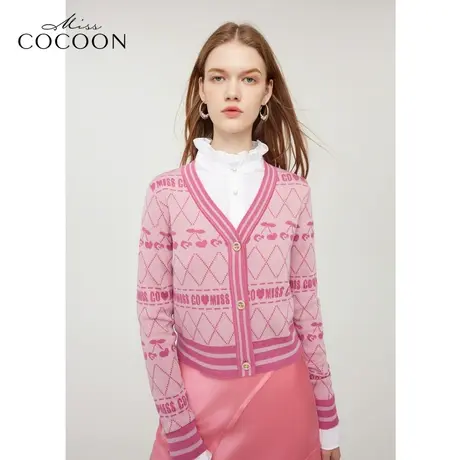 【秋上新】missCOCOON撞色v领针织开衫女装2023秋季新款毛衫上衣商品大图