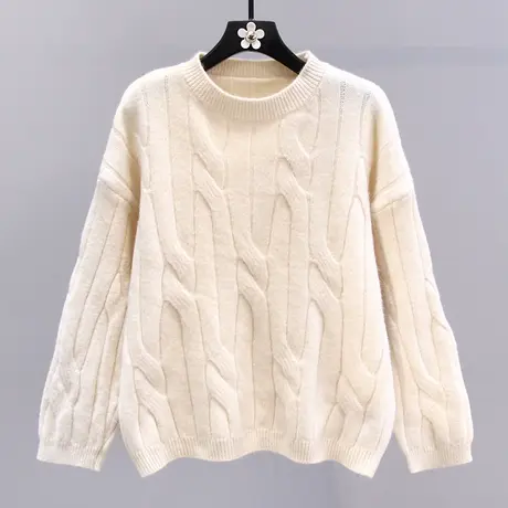 日系复古麻花毛衣女冬季2023新款宽松慵懒风加厚套头打底针织衫商品大图