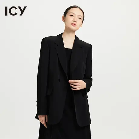 icy2023春季新款简约轻职风黑色经典双钮扣西装外套图片