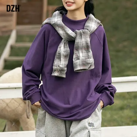 男士双面德绒打底衫男秋冬内搭新款2024爆款紫色上衣长袖保暖卫衣商品大图