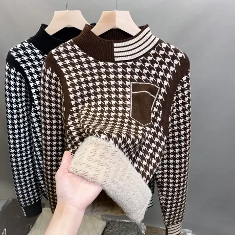 一体绒半高领毛衣女加绒加厚打底衫2023秋冬新款针织衫内搭上衣潮商品大图