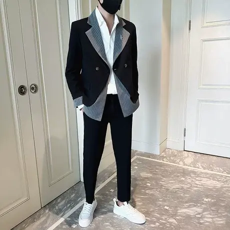 春秋季休闲雅痞西装套装两件套潮流时尚长袖西服外套INS休闲西装商品大图
