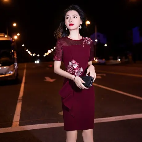 夏装喜婆婆婚宴装鱼尾裙晚礼服小个子妈妈中年婚礼服年轻简约大气商品大图