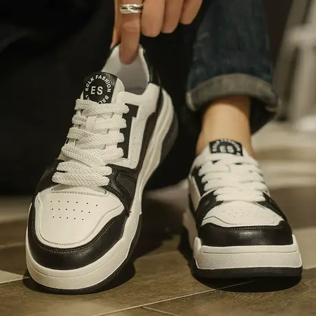 男鞋春夏季2024新款真皮小白板鞋男款休闲运动青少年百搭厚底潮鞋图片