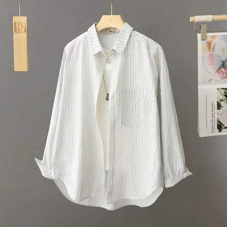 条纹白色衬衫女设计感小众休闲上衣慵懒风内搭开衫纯棉白衬衣外套商品大图