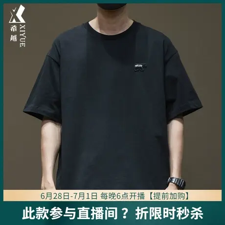 北极熊小刺绣短袖t恤男小圆领2024夏季新款宽松大码重磅纯棉体恤商品大图