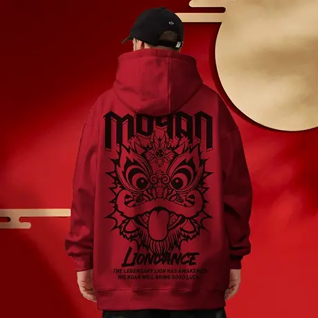 2024新款醒狮春秋国潮本命年红色情侣薄款卫衣男加绒潮牌大码男装商品大图