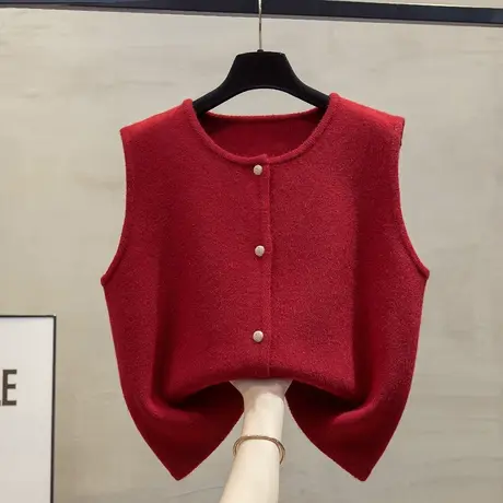 开衫短款针织马甲背心女2025春秋新款宽松外穿马夹圆领毛衣坎肩潮商品大图