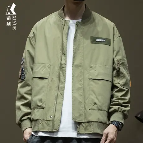 希越美式复古棒球服男2024春季新款户外防风宽松大码男士夹克外套商品大图