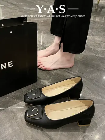 小码粗跟女单鞋34春秋新款2024年时尚浅口女鞋复古小香风百搭工鞋商品大图