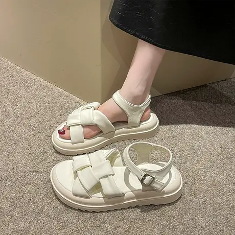 厚底凉鞋女夏外穿2024新款ins潮配裙子仙女风学生编织沙滩罗马鞋图片