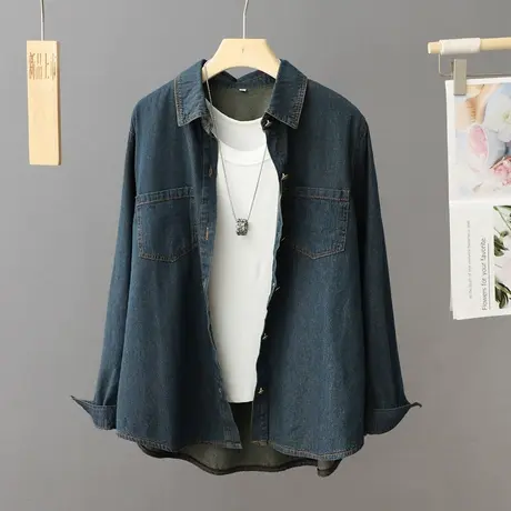 春季韩版港风宽松做旧复古牛仔衬衫女外套2024年新款长袖上衣衬衣商品大图