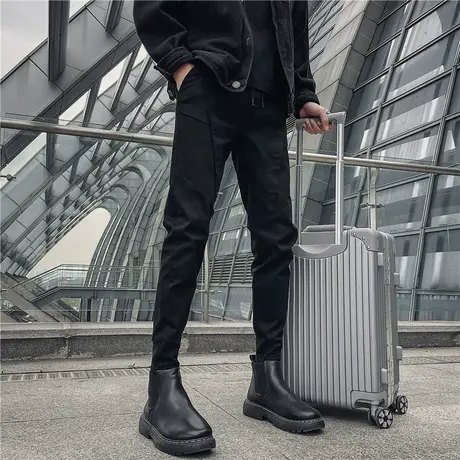 秋冬男士痞帅休闲工装裤修身韩版小脚长裤精神小伙潮流束脚九分裤商品大图