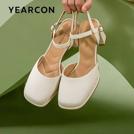 意尔康包头高跟凉鞋女粗跟2023夏珍珠真皮仙女风百搭温柔单鞋商品大图