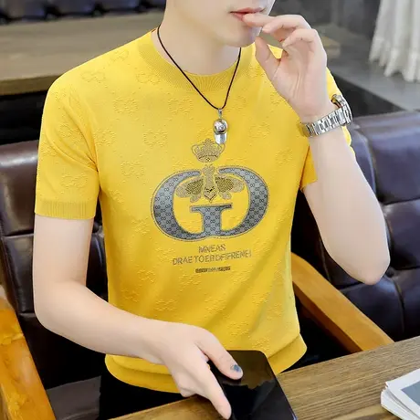 欧货潮牌烫钻t恤男夏季设计感时尚针织短袖ins薄款冰丝透气上衣服商品大图