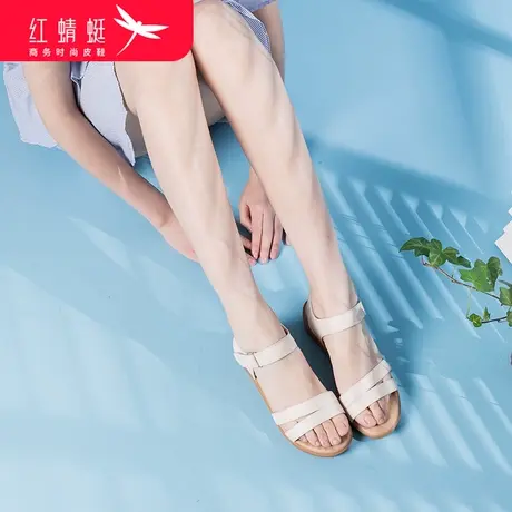 红蜻蜓罗马厚底女夏平底鞋时尚休闲中年妈妈凉鞋真皮软底舒适女士商品大图