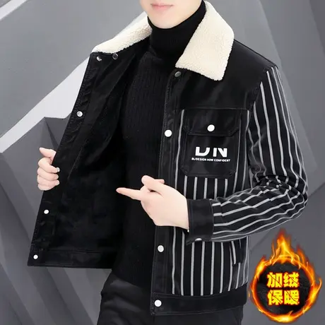 潮牌冬季羊羔毛领皮夹克男士痞帅加绒加厚皮衣潮流飞行外套上衣服商品大图