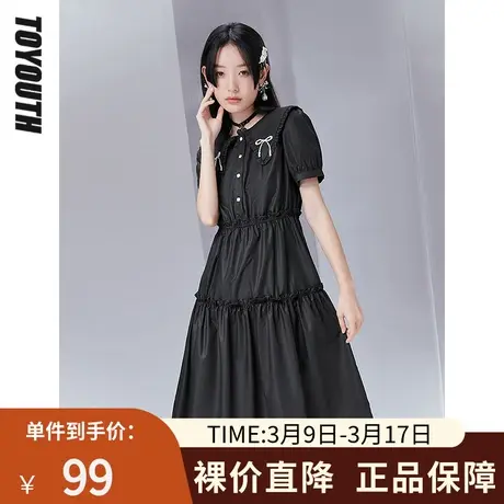 TOYOUTH初语连衣裙女夏季新款领尖珍珠蝴蝶结装饰娃娃裙图片