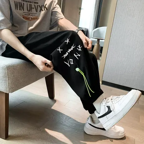 秋季休闲裤男潮流ins工装裤哈伦束脚撞色美式港风宽松运动长裤子商品大图