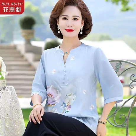 2023新款妈妈春装洋气衬衫50岁中袖t恤衣服小衫中老年女夏装上衣商品大图