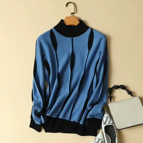 秋季2023新款韩版女装长袖针织衫女宽松款半高领毛衣女打底衫套头商品大图