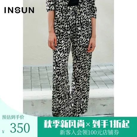 恩裳2023春季新款仿真丝阔腿裤经典休闲裤撞色松紧腰裤子图片