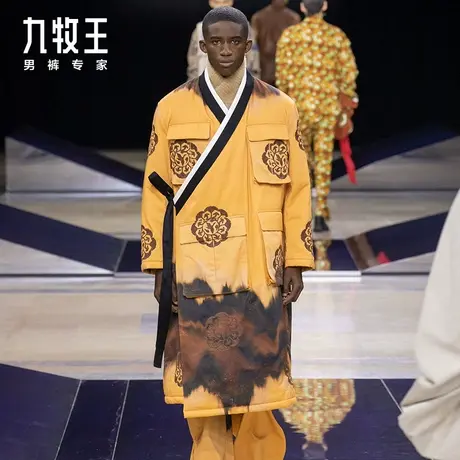 [时尚秀款]九牧王男装棉服大衣男士纯棉中式印绣系带外套男DN图片