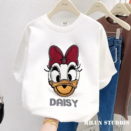 2023春新款上衣韩版水钻钉珠磨毛绒秋冬半袖T恤打底欧货时髦大码图片