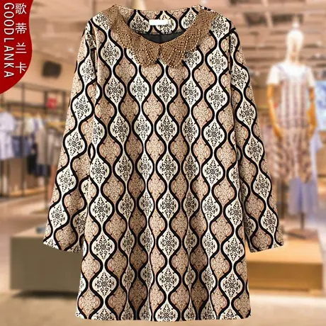 中老年妈妈装春秋长袖连衣裙洋气钉珠上衣加肥加大码女花色打底衫商品大图