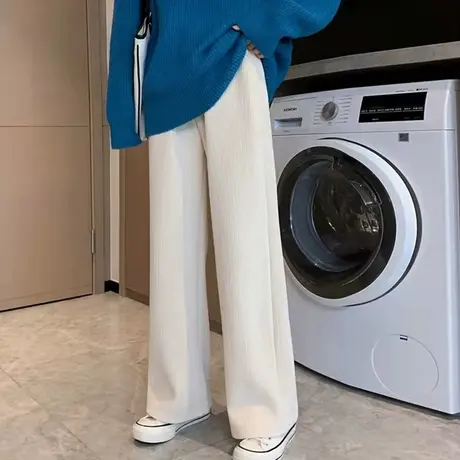 雪尼尔裤子女秋冬加绒宽松小个子高腰直筒休闲灯芯绒阔腿裤潮ins商品大图