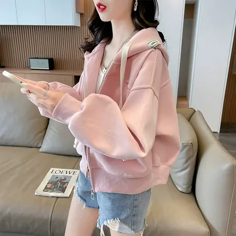 早秋短款外套女春秋季韩版宽松设计感小众初秋薄款纯色开衫卫衣潮商品大图