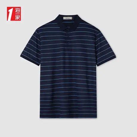 海一家经典条纹短袖新款爸爸装商务休闲丝光棉POLO衫男图片