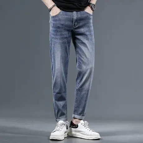 夏季2023新款蓝色牛仔裤男潮牌潮流修身小脚弹力薄款男士休闲长裤商品大图