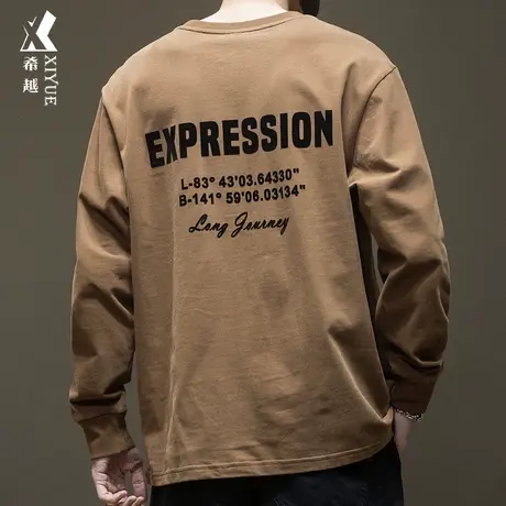 希越全棉重磅男款长袖T恤男秋冬胖子5XL卫衣宽松特大码男士打底衫商品大图