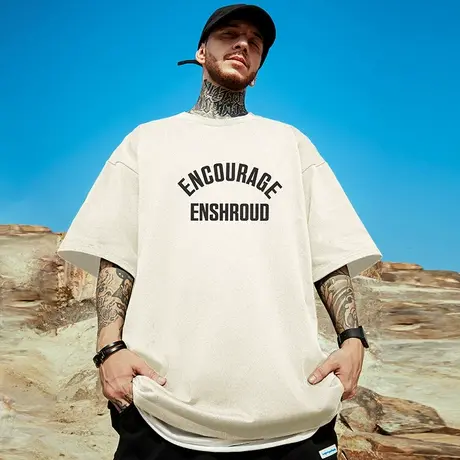 美式重磅潮牌宽松T恤胖子短袖男加肥加大五分袖字母大码男装夏季商品大图