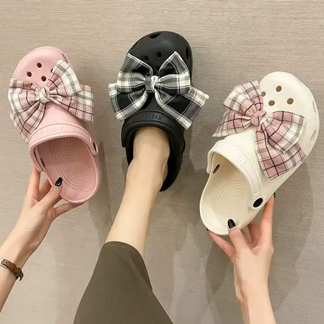 蝴蝶结洞洞鞋女包头夏防滑厚底可爱沙滩2023年新款凉拖鞋时尚外穿商品大图