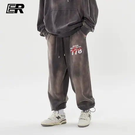 !ER778系列美式高街束脚卫裤男秋季潮牌复古休闲宽松抽绳运动长裤图片