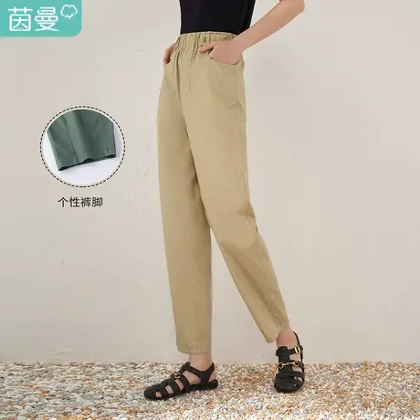 【商场同款】茵曼显瘦直筒长裤女士2023夏季新款通勤薄款纯棉裤子商品大图