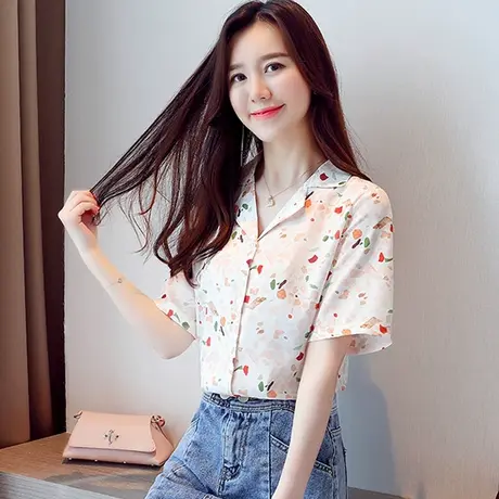 短袖碎花雪纺衬衫女夏天上衣设计感衬衣2023年新款洋气甜美时尚潮图片